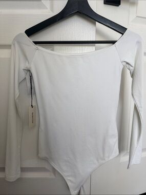 Aritzia Contour Off-Shoulder Long-Sleeve White Bodysuit